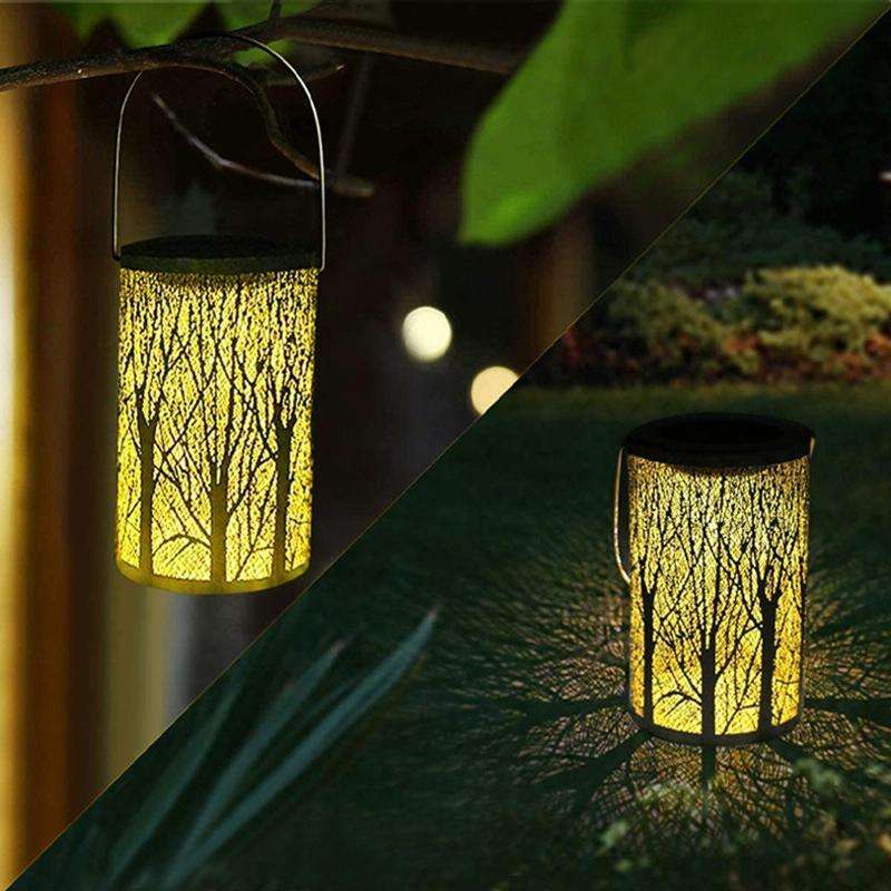 Outdoor Solar Wrought Iron Projection Lamp Hollow Wall Hanging Portable Garden Decorative Lamp, S...