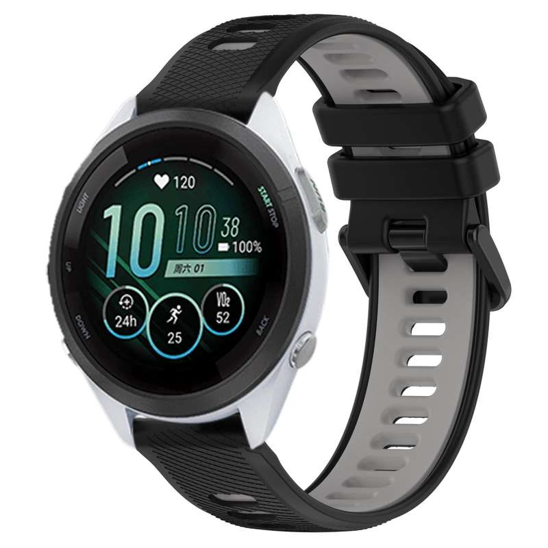 For Garmin Forerunner 265S 18mm Sports Two-Color Silicone Watch Band(Black+Grey)