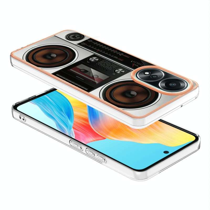 For OPPO A58 4G Electroplating Marble Dual-side IMD Phone Case(Retro Radio)