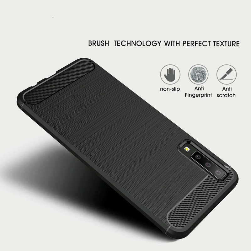 For Galaxy A7 (2018) / A750 Brushed Carbon Fiber Texture TPU Shockproof Anti-slip Soft Protective...