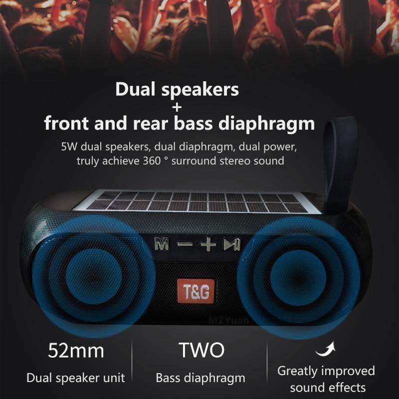 T&G TG182 Portable Column Wireless Stereo Music Box Solar Power waterproof USB AUX FM radio super...