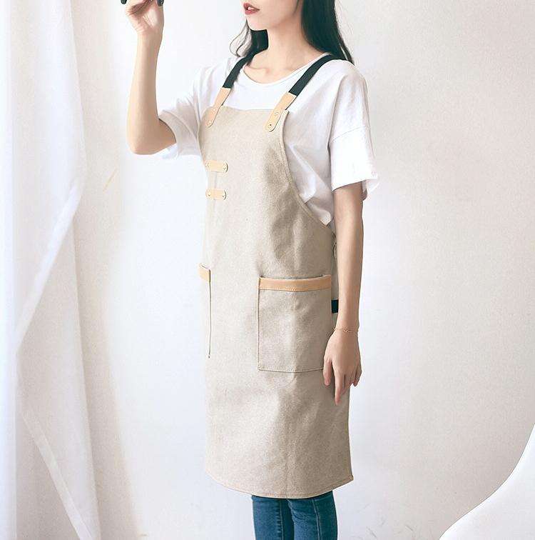 Washed Canvas Apron Chef Cafe Shop BBQ Hairdresser Aprons(Khaki)