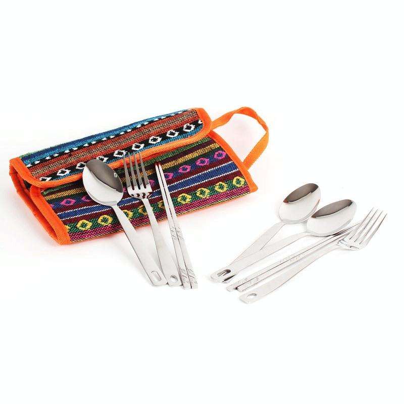 Outdoor Tableware 12 Piece Suit Camping Portable Stainless Steel Chopsticks Knife Fork Spoon Supp...