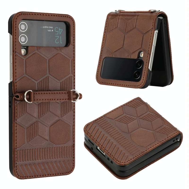 For Samsung Galaxy Z Flip4 Football Texture Leather Phone Case(Brown)