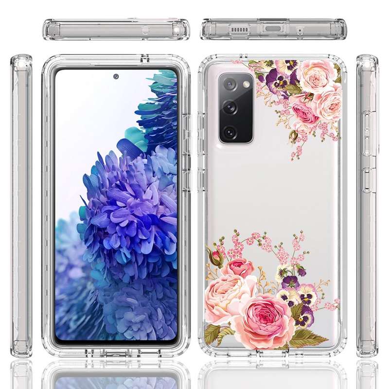 For Samsung Galaxy S20 FE PC+TPU Transparent Painted Phone Case(Pink Rose)