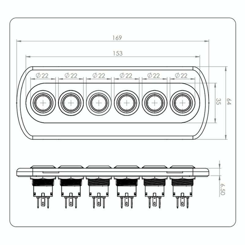Yacht / RV Modified 6-position Button 12V 20A IP66 Carbon Fiber Panel Switch (Red Light)