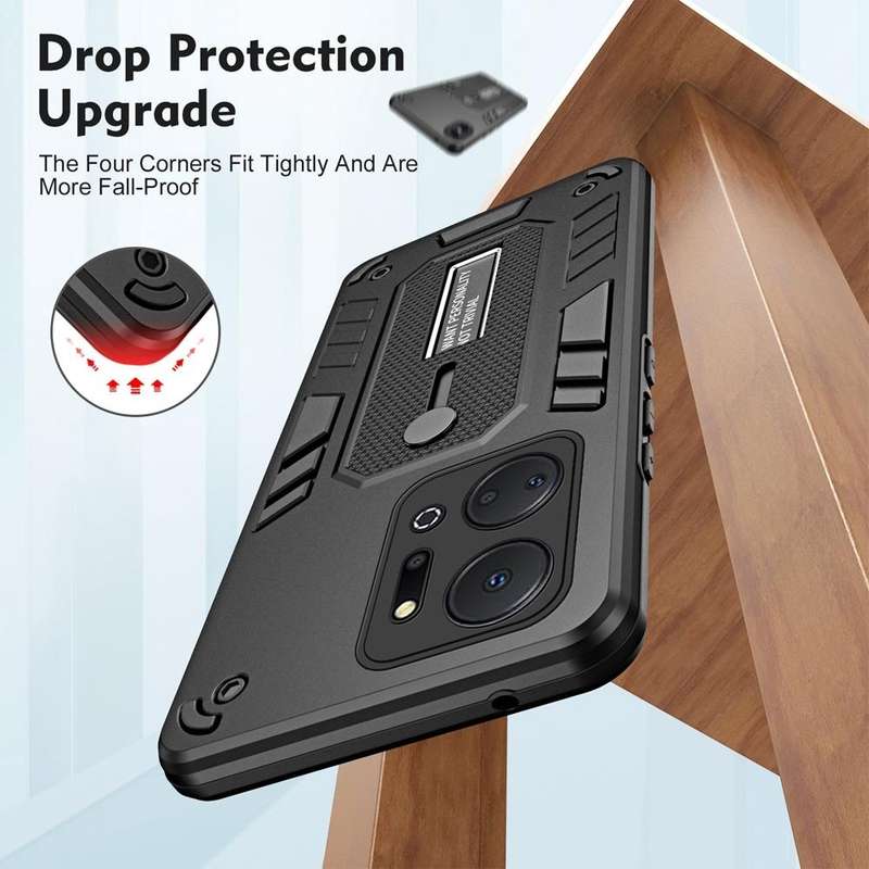 For Honor X7a 2023 Variety Brave Armor Finger Loop Holder Phone Case(Black)