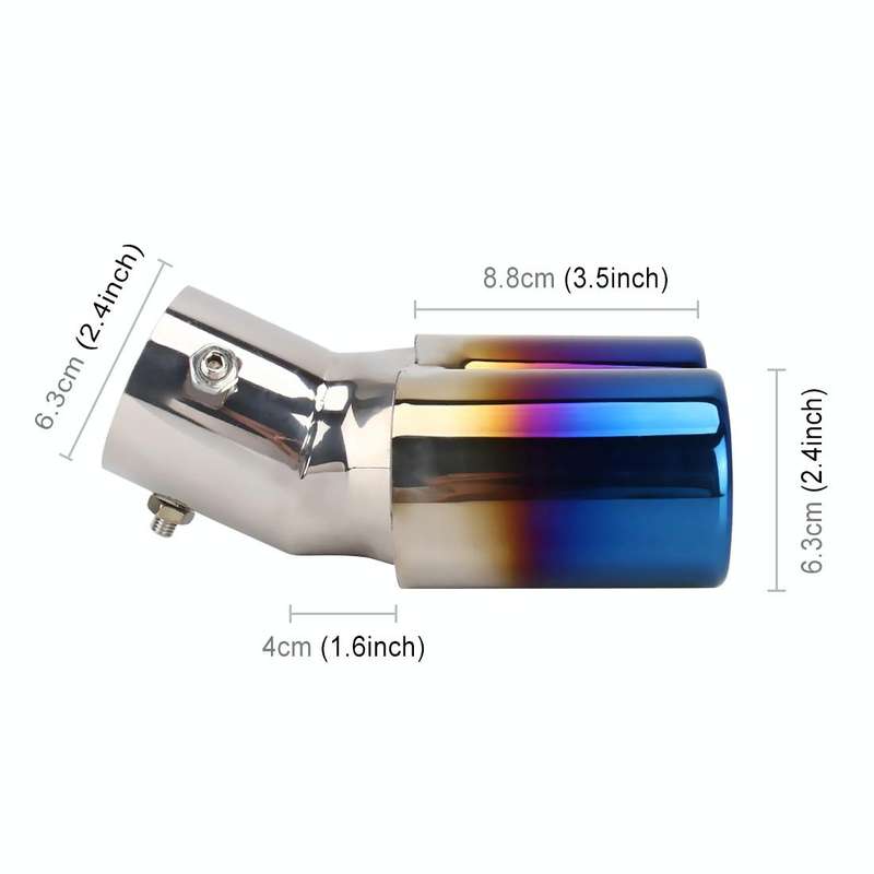 Universal Car Styling Stainless Steel Curved Double Outlets Exhaust Tail Muffler Tip Pipe(Blue)