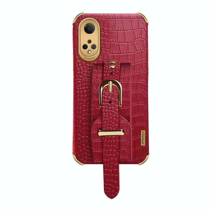 For Honor X7 Electroplated TPU Crocodile Pattern Leather Case with Wrist Strap(Red)