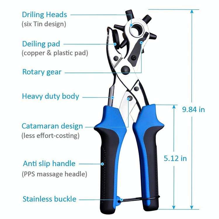 Multifunctional Belt Hole Puncher with 6 Holes Leather Hole Punch for Leather Belts Cards Paper F...