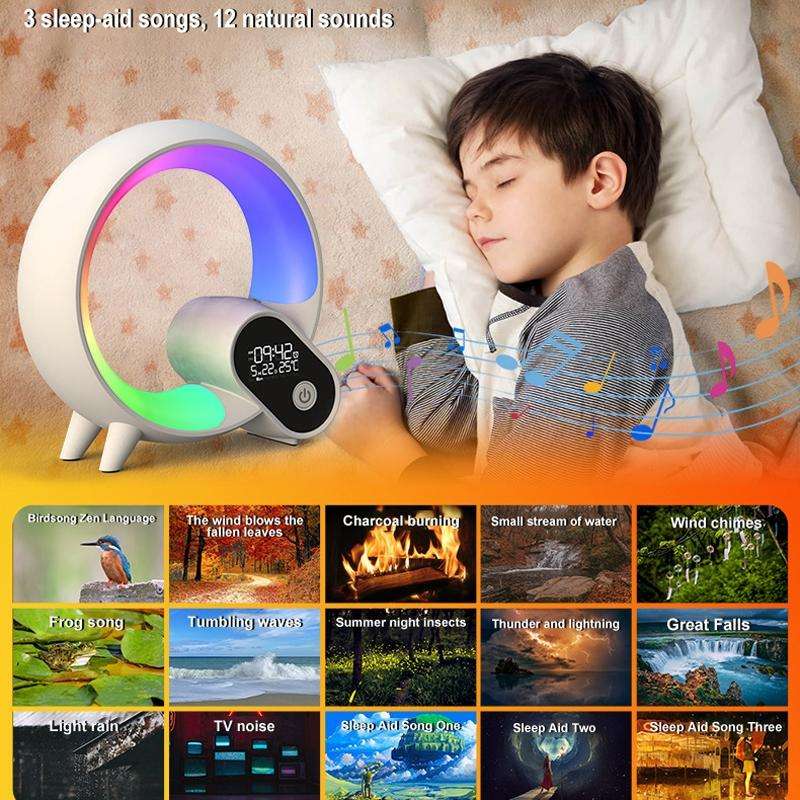 Multi-Functional RGBW Atmosphere Light Bluetooth Speaker Sunrise Wake-Up Lamp Digital Display Ala...