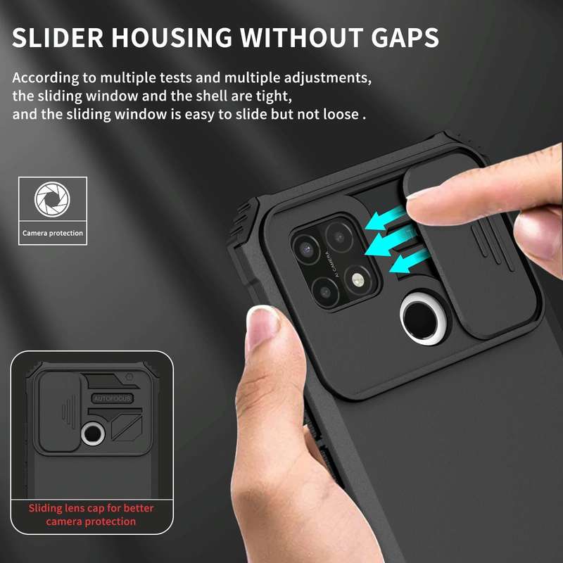 For OPPO A15 Stereoscopic Holder Sliding Camshield Phone Case(Black)