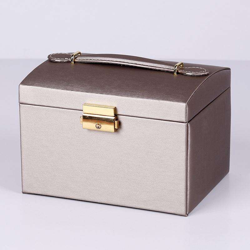 PU Leather Three-Layer Jewelry Box Necklace Storage Display Packaging Box With Handle(Coffee)