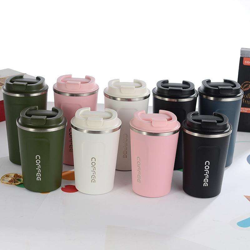 Double Stainless steel 304 Coffee Mug Car Thermos Mug Travel Thermo Cup 380ml(White)