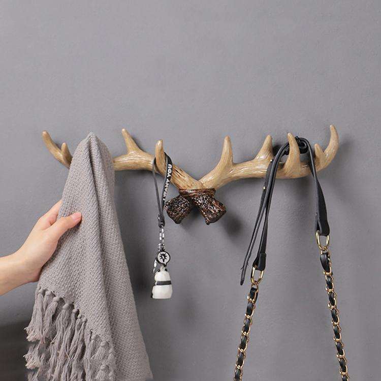 Resin Antler Wall Decoration Wall Hanger Home Living Room Entrance Wall Coat Hook(Light Color)