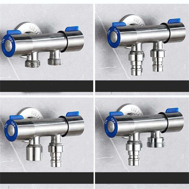 Stainless Steel One-In-Two-Out Multi-Function Three-Way Valve Faucet, Specification: Double 4-poi...
