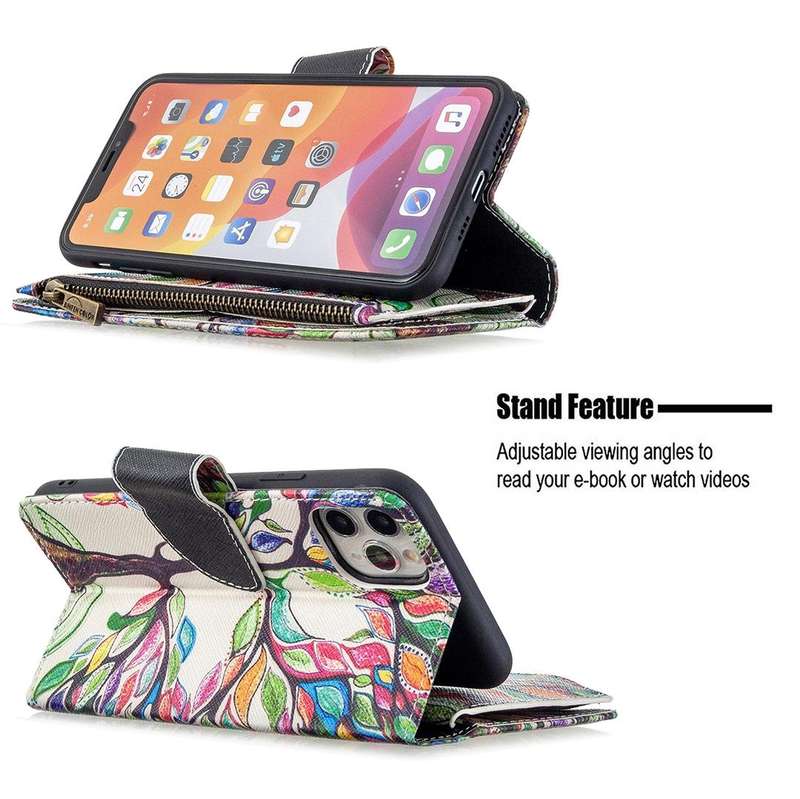 For iPhone 11 Colored Drawing Pattern Zipper Horizontal Flip Leather Case with Holder & Card Slot...