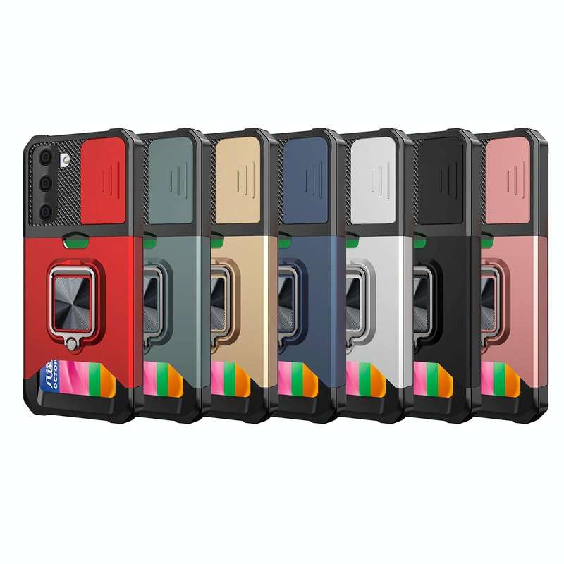 For Samsung Galaxy S21 Sliding Camera Cover Design PC + TPU Shockproof Case with Ring Holder & Ca...