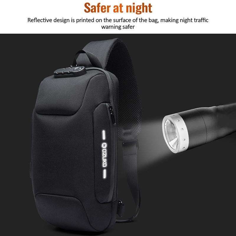 OZUKO 9223 Anti-theft Men Chest Bag Waterproof Crossbody Bag with External USB Charging Port, Sty...