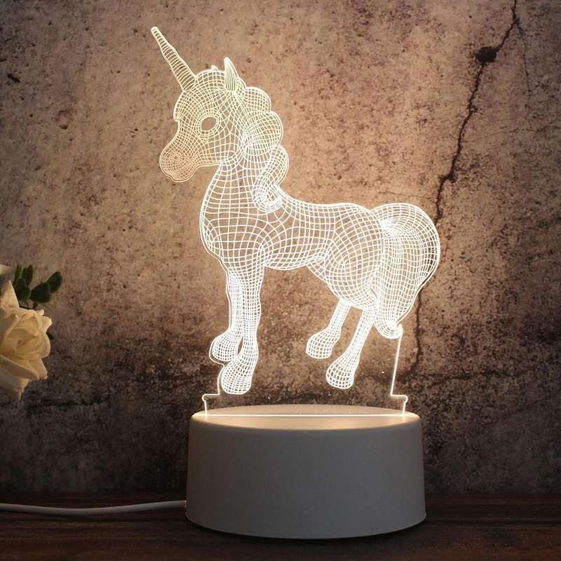White Base Creative 3D Tricolor LED Decorative Night Light, Button Plug Version, Shape:Unicorn(Wh...