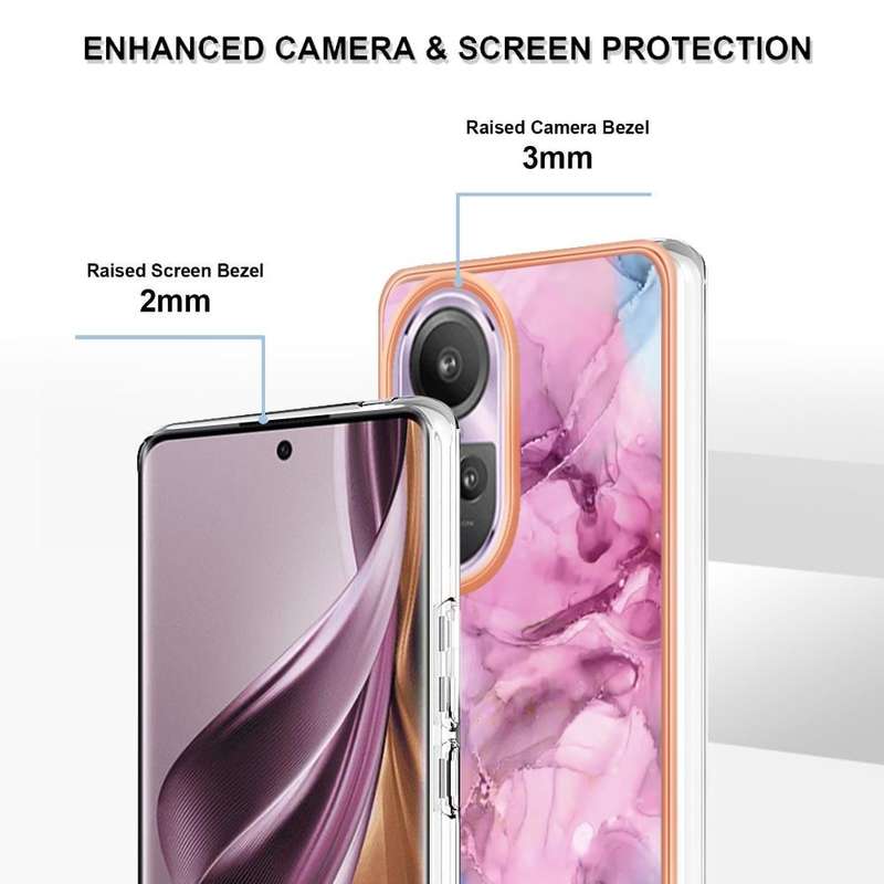 For OPPO Reno10 Pro 5G Global Electroplating Marble Dual-side IMD Phone Case(Pink 013)