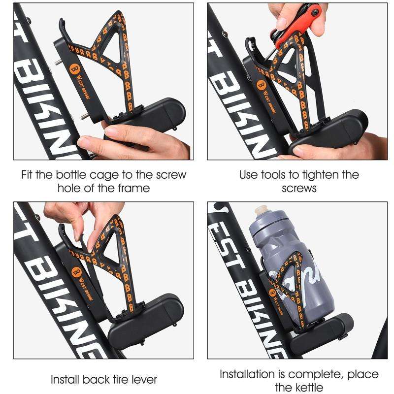 WEST BIKING Bicycle Multifunctional Bottle Cage Tire Lever Tool Box(Black Orange)