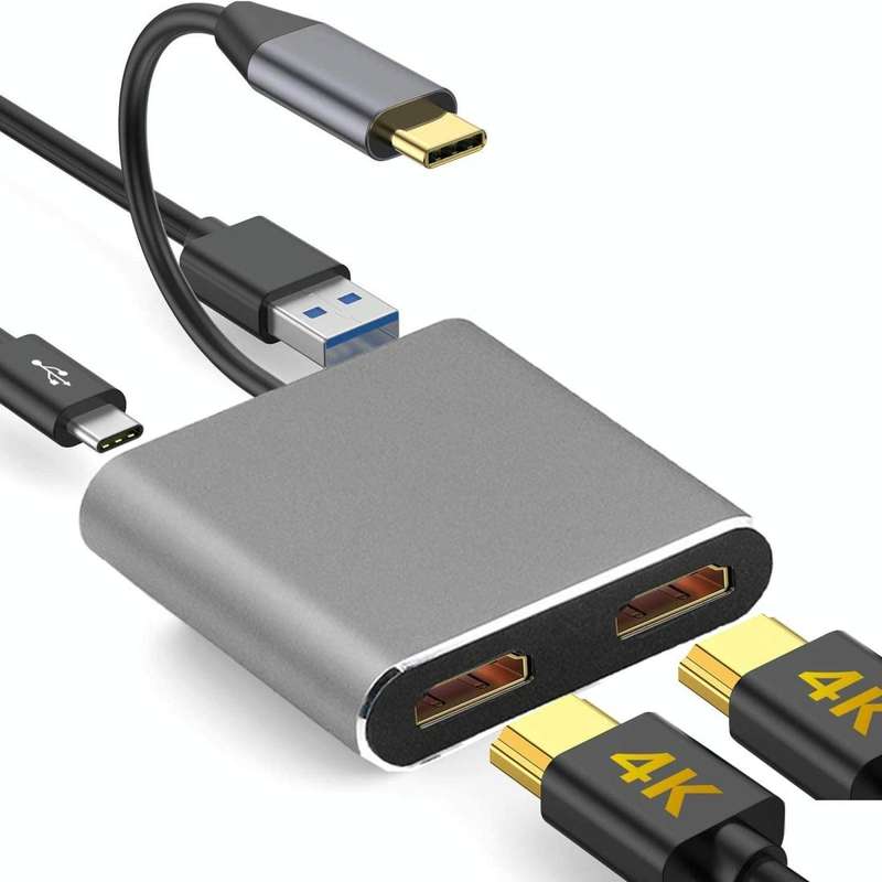 ZS-SG4T1HD2 4-in-1 Type-C to Dual HDMI + USB 3.0 Port + Type-C PD Charging Port Multi-functional ...