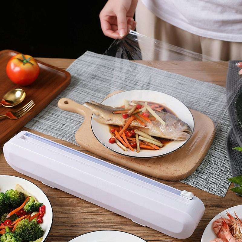 Suction Cup Type Cling Film Cutter Household Plastic Wrap Adjustable Storage Cutting Box(White)