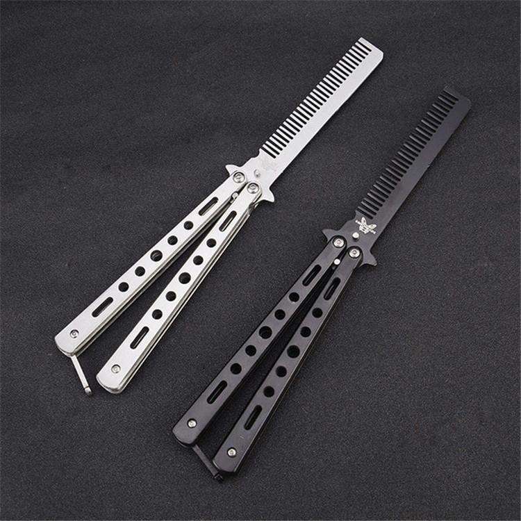 Salon Stainless Steel Practice Comb Practice Knife (Uncut) Butterfly Comb(Black)