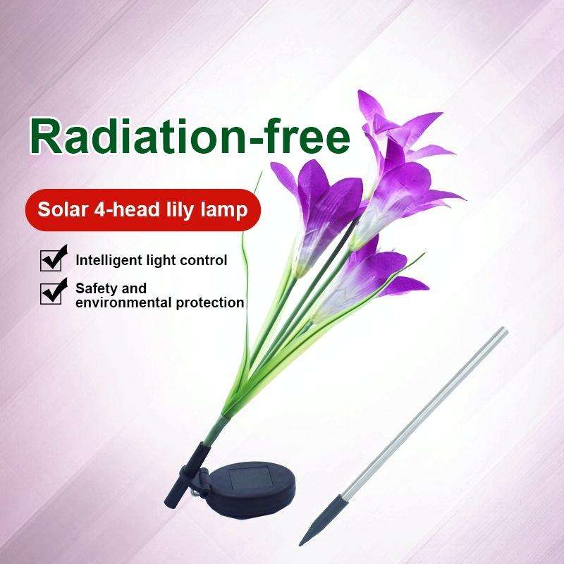 Simulated Lily Flower 4 Heads Solar Powered Outdoor IP55 Waterproof LED Decorative Lawn Lamp, Whi...