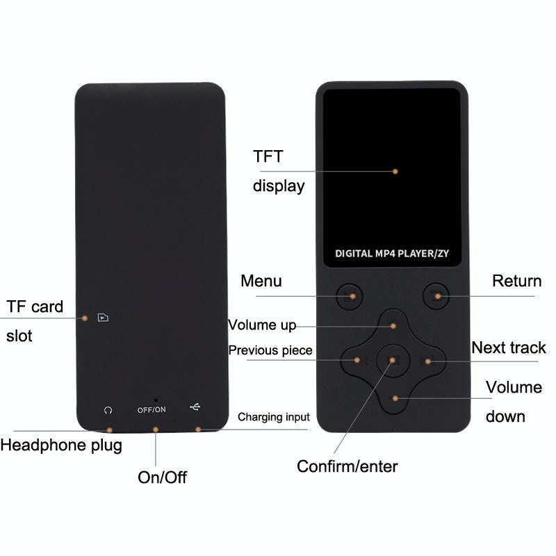 T68 Card Lossless Sound Quality Ultra-thin HD Video MP4 Player(Black)