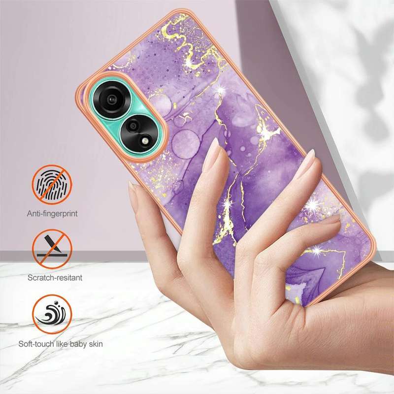 For OPPO A78 4G Electroplating Marble Dual-side IMD Phone Case(Purple 002)