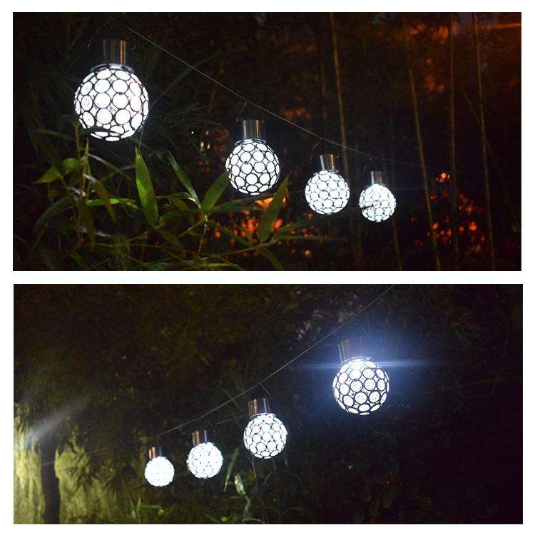 2 PCS Solar Hollow Ball Pendent Lamp Decorative Garden Light(White Light)