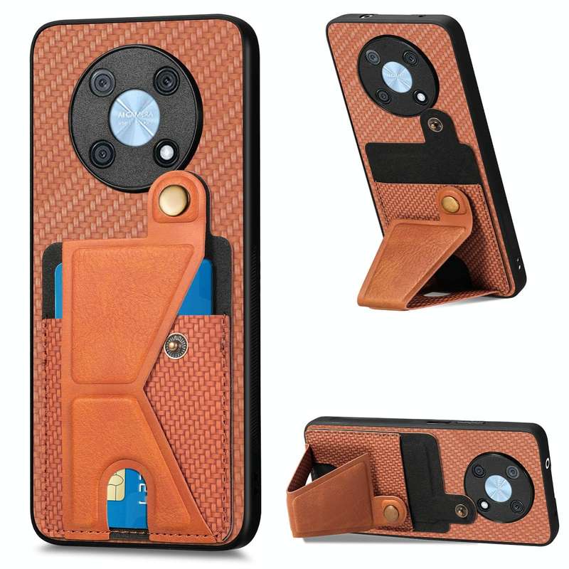 For Huawei nova Y90 Carbon Fiber Wallet Flip Card Holder Phone Case(Brown)