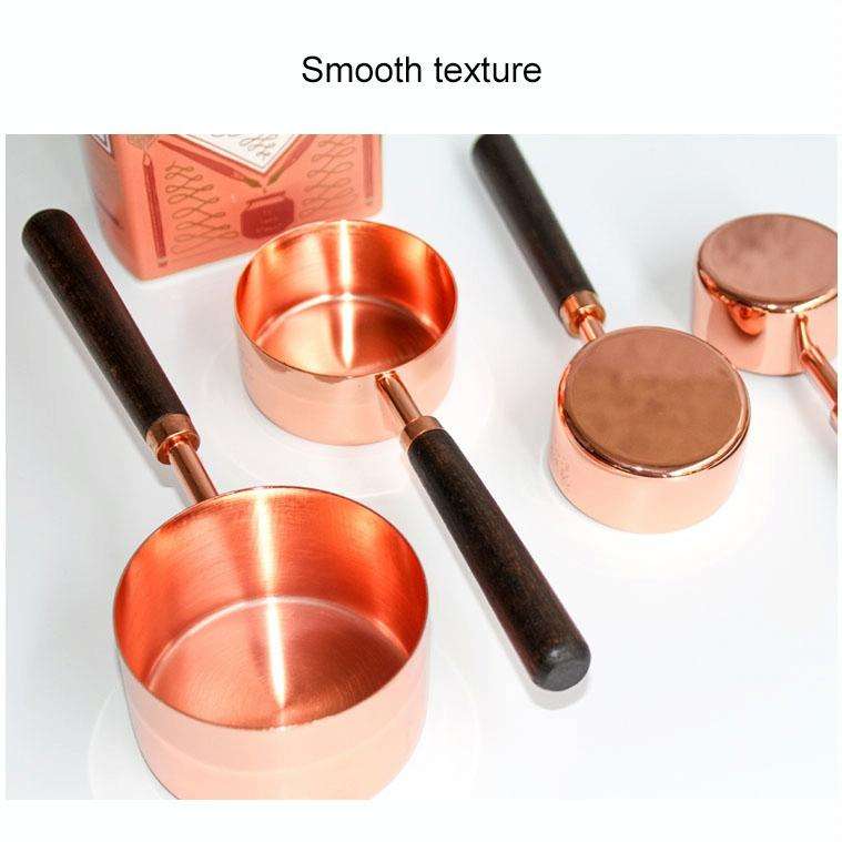 4 PCS / Set Measuring Cup Walnut Handle Copper-Plated Kitchen Baking Tools Bartender Scale Measur...