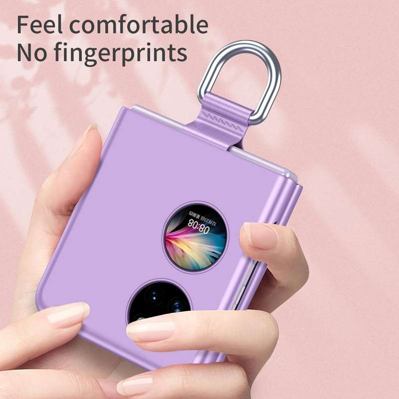 For Huawei P50 Pocket Ribbon Lanyard Skin Feel Phone Case(Purple)