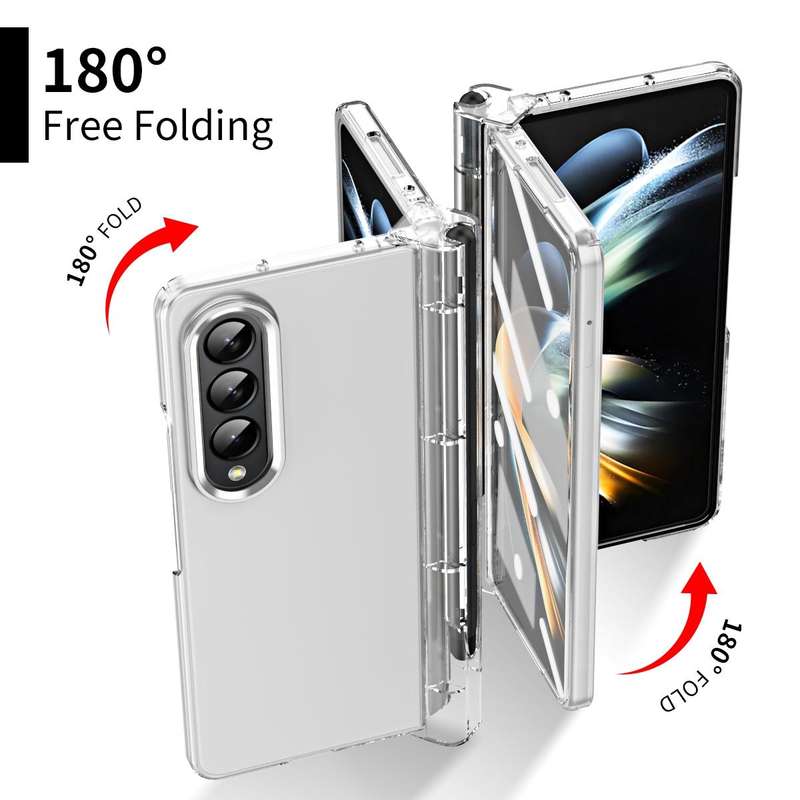 For Samsung Galaxy Z Fold4 Skin Feel Two-color Contact Lens Hinge Flip Phone Case with Pen Slot(T...