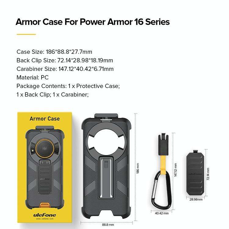 For Ulefone Power Armor 16 Pro Ulefone Back Clip Phone Case with Carabiner(Black)
