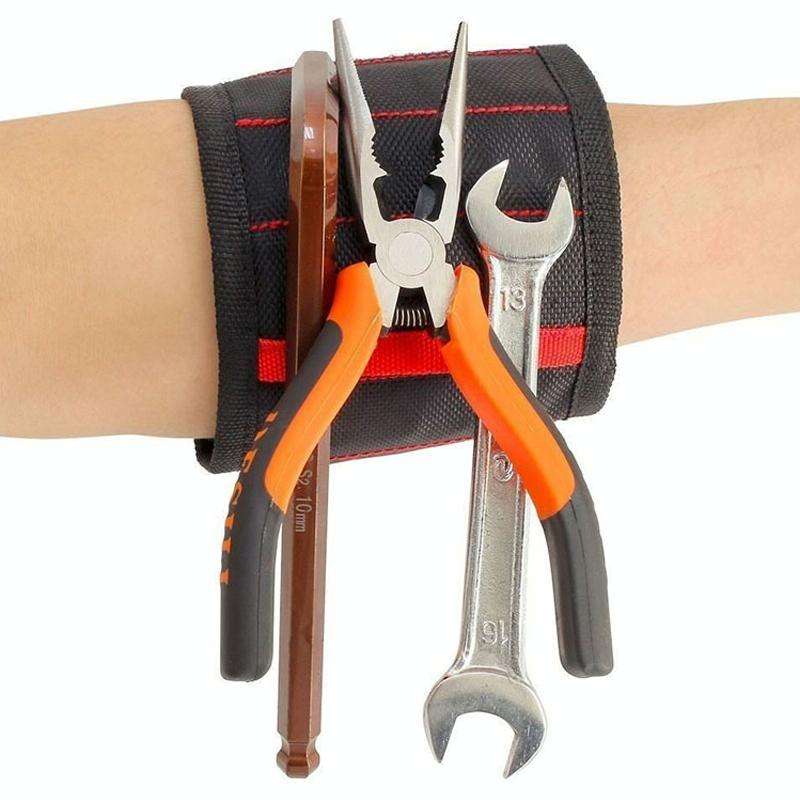 Electric Woodworking Multifunctional Powerful Magnetic Wrist Strap, Style: Three Rows Black