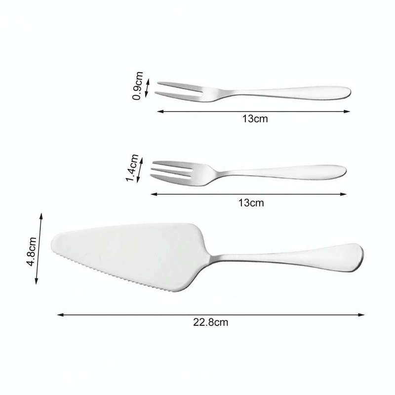 6pcs/set Stainless Steel Cake Knife And Fork Set, Color: Silver With 3-tine Forks