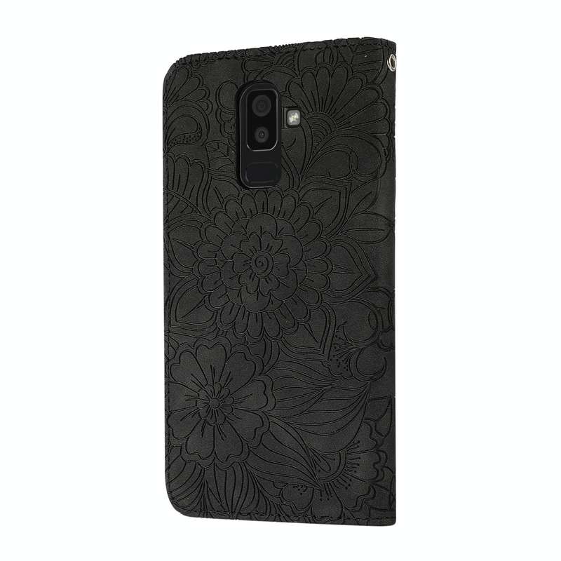 For Samsung Galaxy J8 Skin Feel Embossed Sunflower Horizontal Flip Leather Case with Holder & Car...