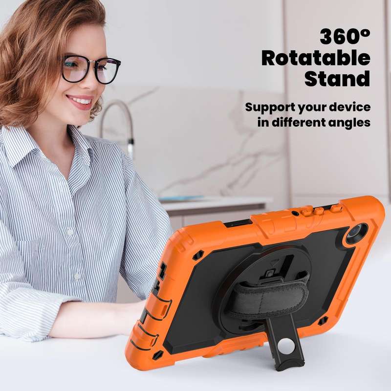 For Samsung Galaxy Tab A9 Silicone + PC Tablet Case with Shoulder Strap(Orange)