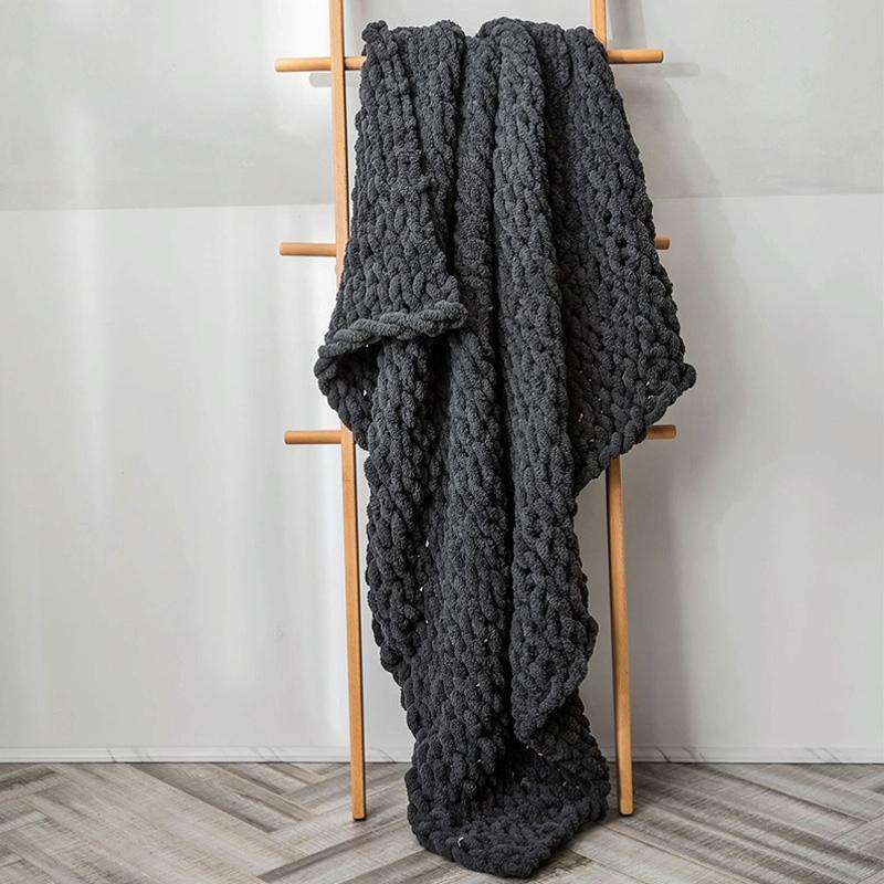 Handmade Thick Wool Knitted Blanket Sofa Chenille Stick Knitted Blanket, Size: 80 x 100 CM(Dark G...