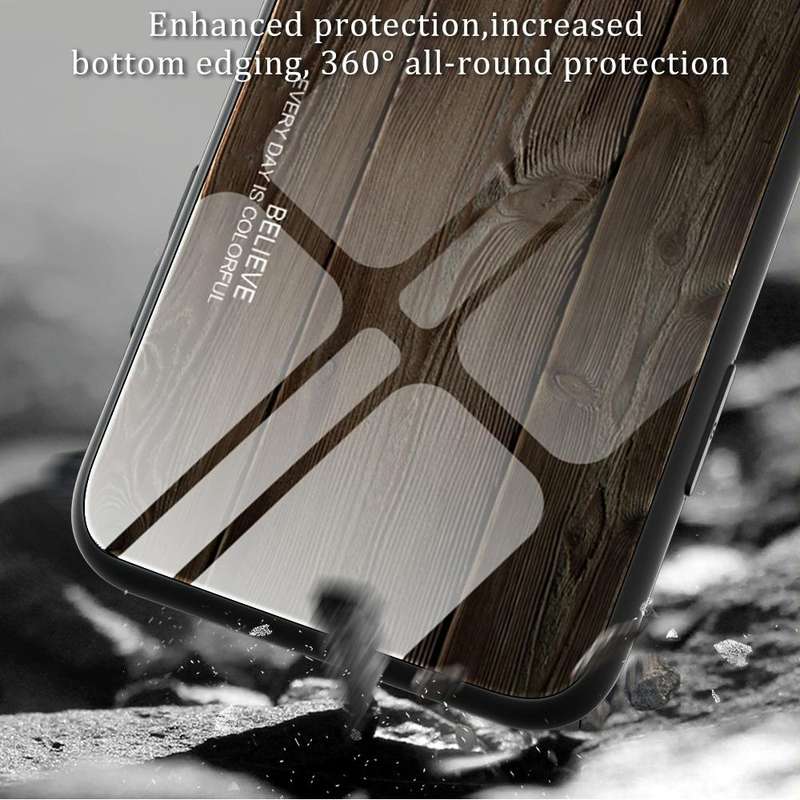 For Xiaomi Redmi 12C Wood Grain Glass Phone Case(Black)