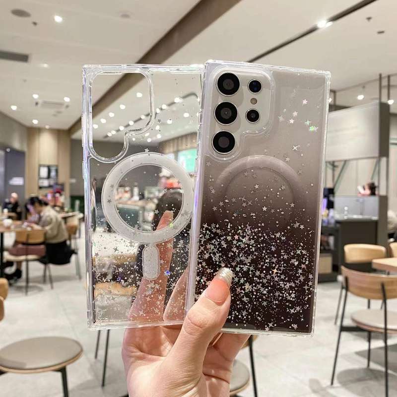 For Samsung Galaxy S24 Ultra 5G MagSafe Glitter Hybrid Clear TPU Phone Case(Black)