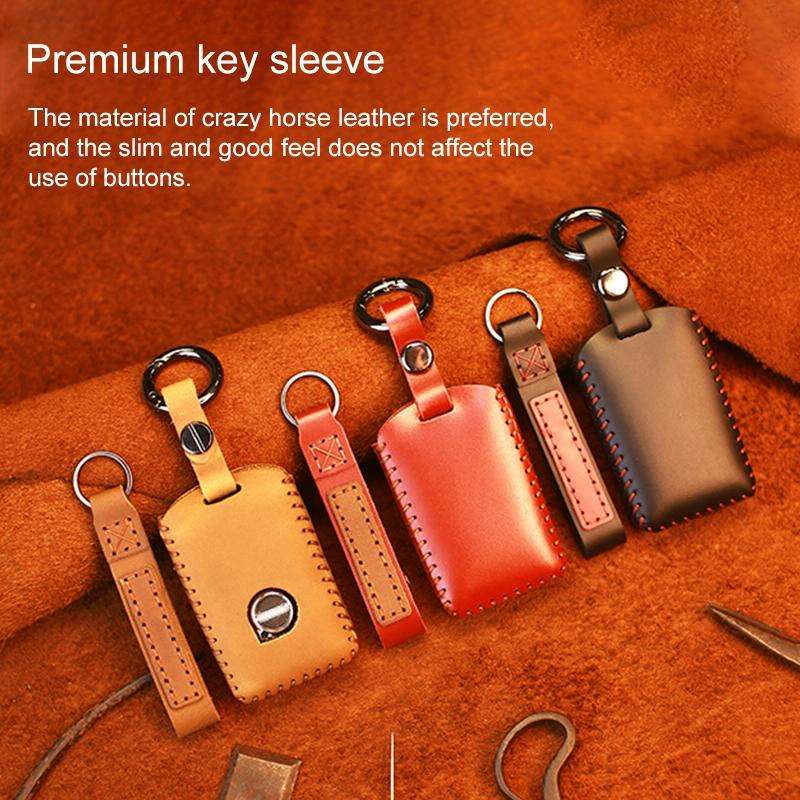 For Volvo Single Slit Style Car Cowhide Leather Key Protective Cover Key Case (Black)