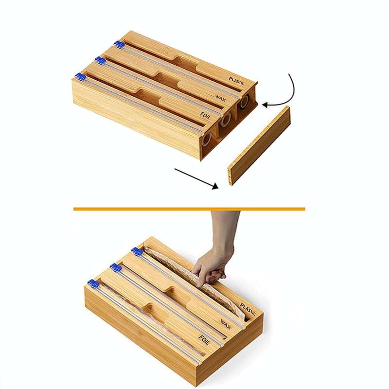 Aluminum Foil Wrap Dispenser Wood Storage Box for Kitchen Drawer,Style: Three Slots