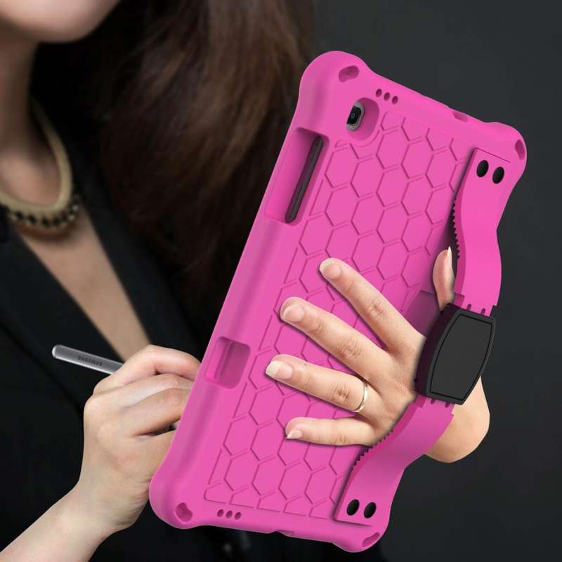 For Samsung Galaxy Tab S6 Lite P610 Honeycomb EVA + PC Shockproof Case with Strap(RoseRed+Black)