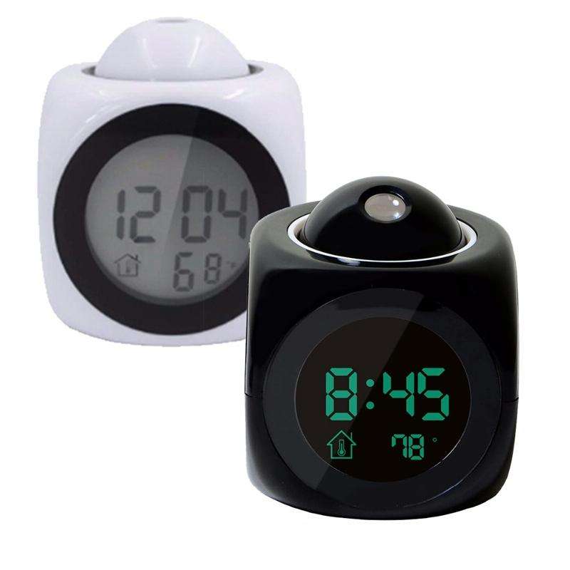 Multi-function LED Projection Alarm Clock Voice Talking Clock, Specification:White without USB cable