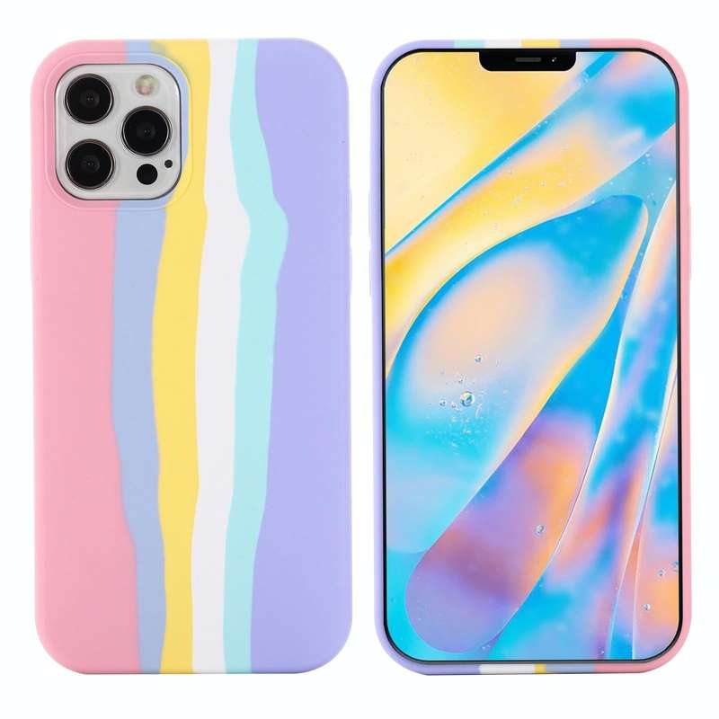 For iPhone 15 Pro Max Rainbow Liquid Silicone Phone Case(Pink)